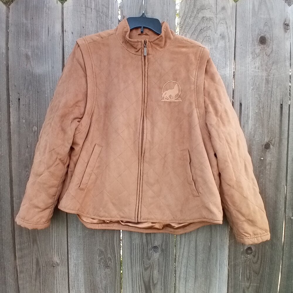 LAKE MATLEY JACKET/ VEST MENS SIZE XL BROWN ZIP REMOVABLE SLEEVE POCKETS